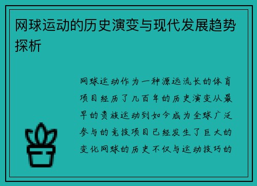 网球运动的历史演变与现代发展趋势探析